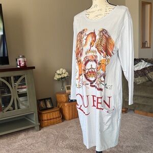 Queen Band Graphic White Midi Dress